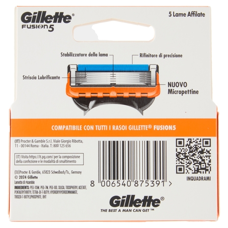Gillette Lamette Rasoi Uomo Fusion5 per Rasoio a 5 Lame, Confezione da 4 Lamette Barba